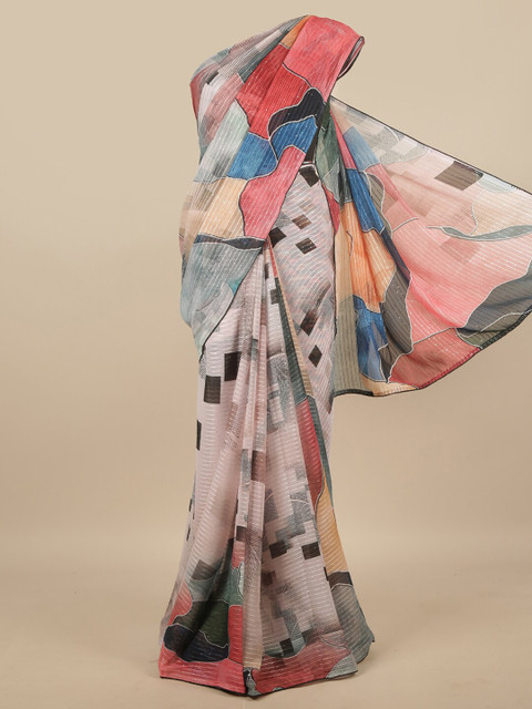 

Pothys Multicoloured Sequinned Chiffon Saree, Multi