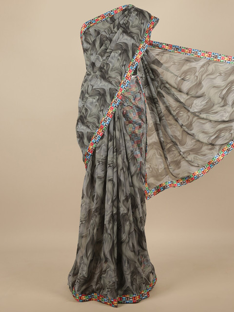 

Pothys Grey & Red Abstract Chiffon Saree