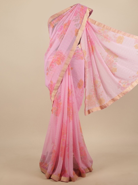 

Pothys Pink & Orange Floral Printed Zari Saree