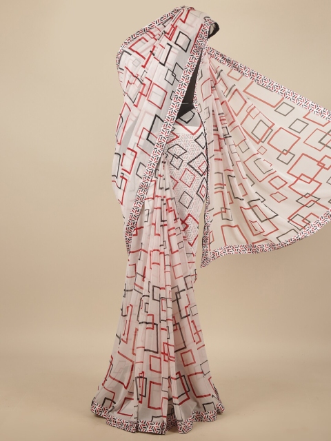

Pothys White & Red Geometric Printed Poly Chiffon Saree