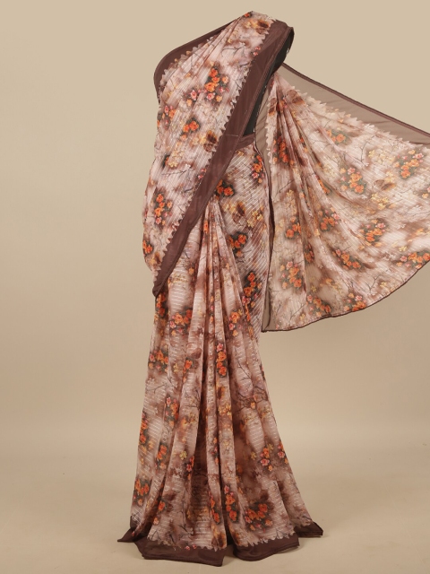 

Pothys Brown & Orange Floral Sequinned Thread Work Poly Chiffon Saree