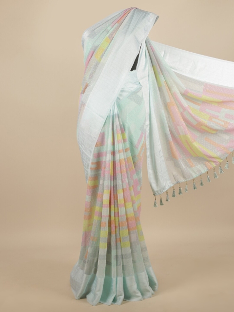 

Pothys Blue & Yellow Chiffon Saree with Tassel Detail