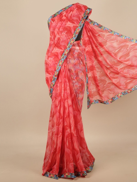 

Pothys Pink & Blue Abstract Printed Poly Chiffon Saree