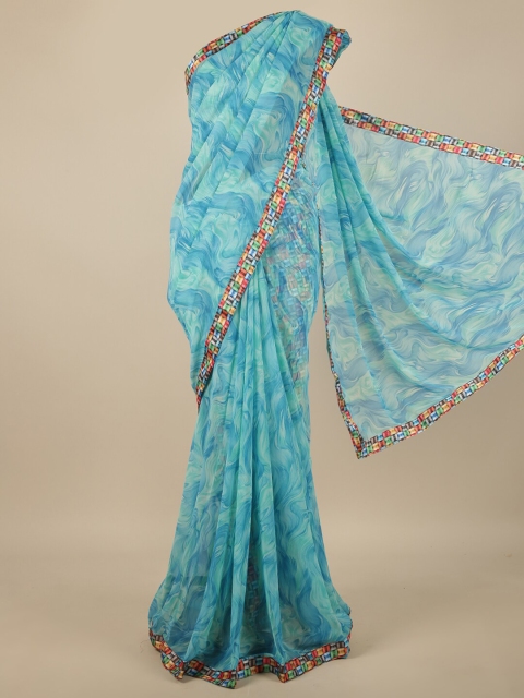 

Pothys Blue & Multicoloured Poly Chiffon Saree