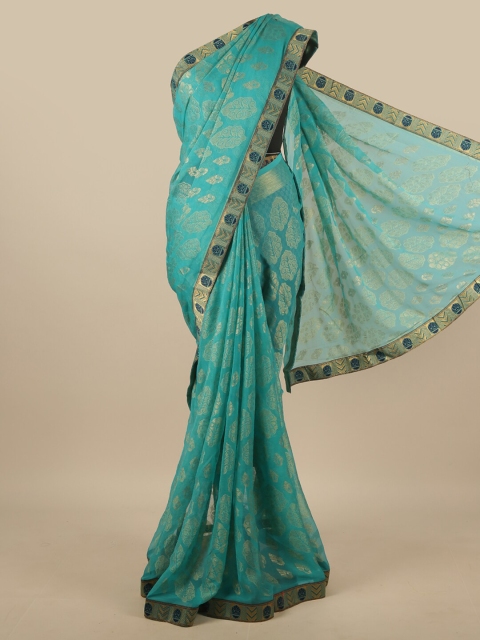 

Pothys Blue & Gold-Toned Ethnic Motif Printed Poly Chiffon Saree