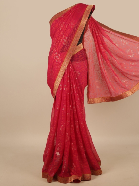 

Pothys Red & Gold-Toned Floral Zari Saree