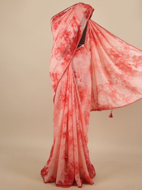 

Pothys Pink & Red Embellished Sequinned Chiffon Saree