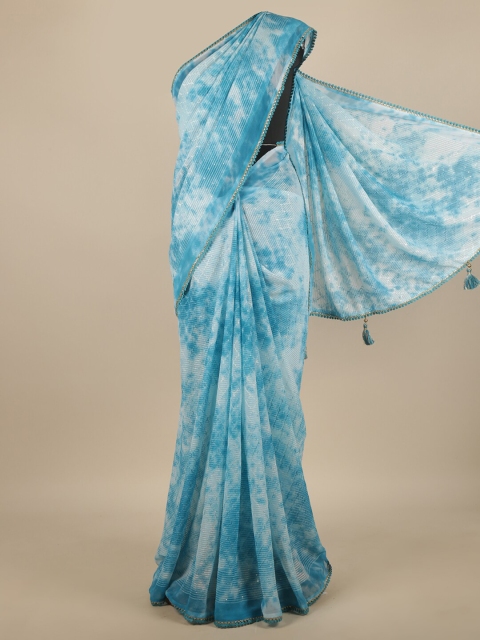 

Pothys Blue & White Tie and Dye Sequinned Saree