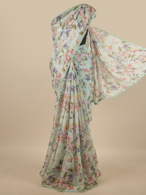 

Pothys Green & Pink Floral Printed Poly Chiffon Saree