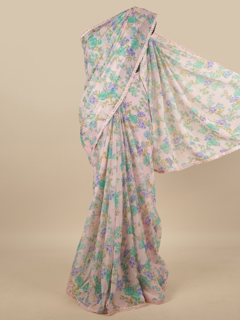 

Pothys Rose & Lavender Floral Printed & Stones Poly Chiffon Saree