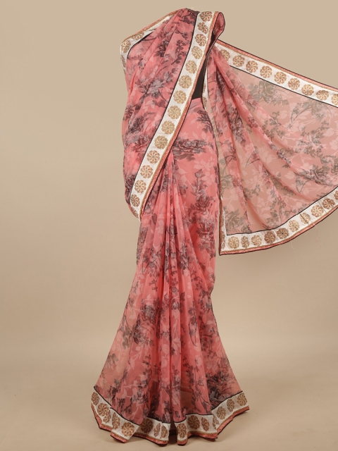 

Pothys Pink & White Floral Printed Poly Chiffon Saree