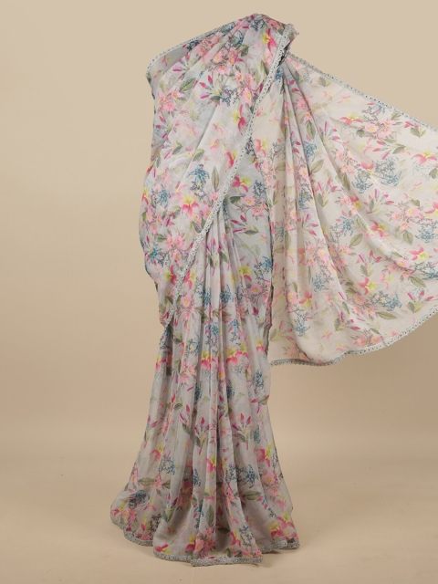 

Pothys Grey & Pink Floral Printed Poly Chiffon Saree