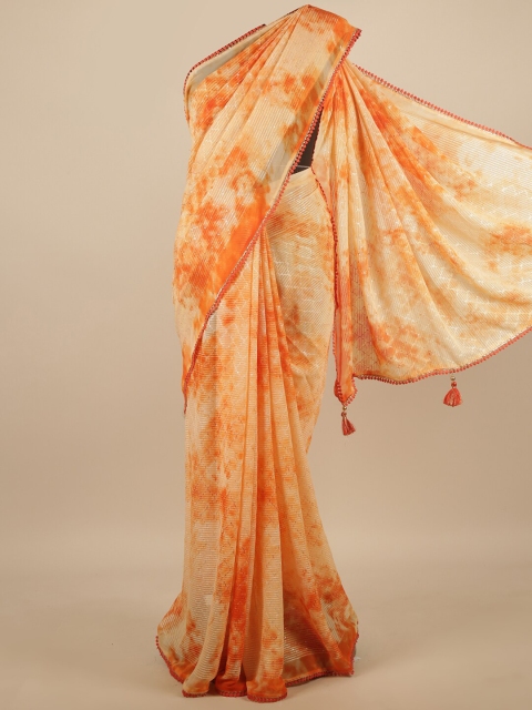 

Pothys Orange Abstract Printed Poly Chiffon Saree
