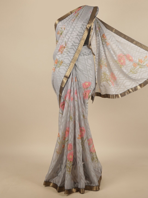 

Pothys Grey & Gold-Toned Floral Zari Saree
