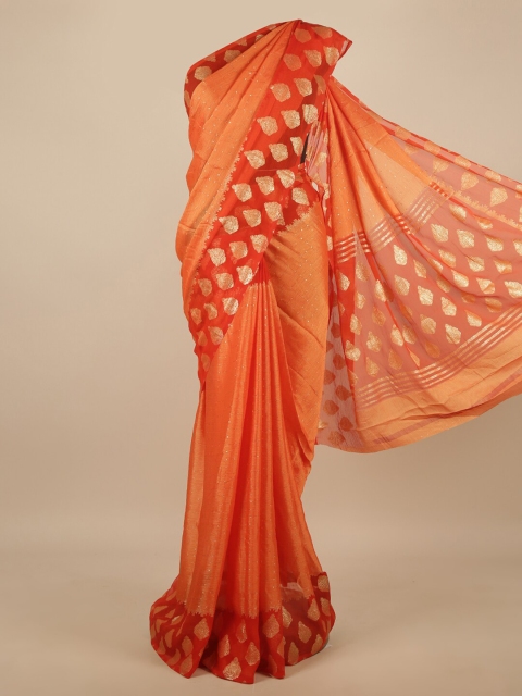 

Pothys Orange & Gold-Toned Ethnic Motifs Sequinned Saree