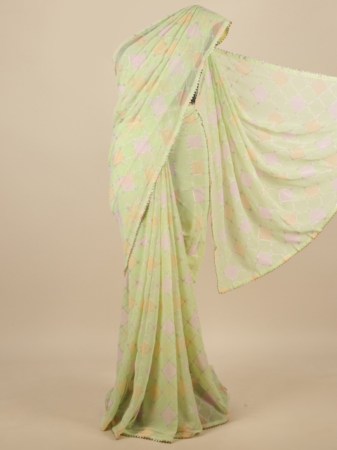 

Pothys Green & Pink Checked Saree