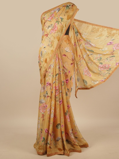 

Pothys Mustard & Pink Floral Zari Poly Chiffon Saree
