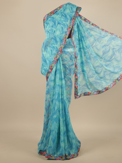 

Pothys Blue & Multicoloured Abstract Printed Poly Chiffon Saree