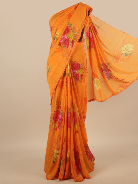 

Pothys Orange & Red Floral Chiffon Saree