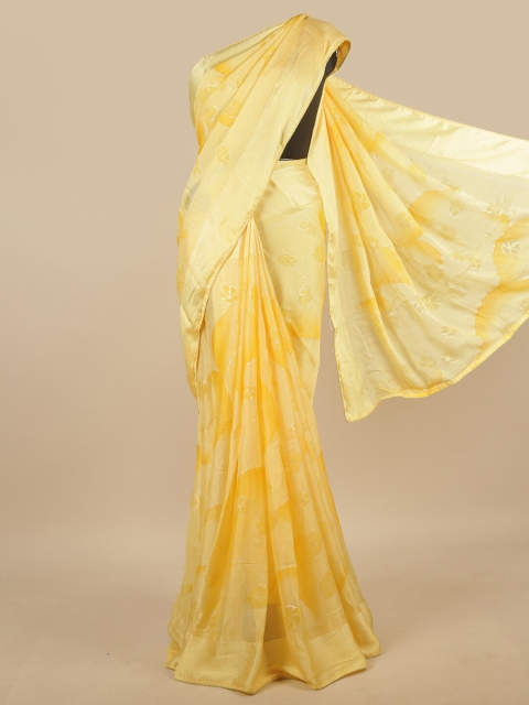 

Pothys Yellow & Cream-Coloured Floral Poly Chiffon Saree