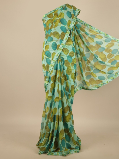 

Pothys Green & Blue Floral Poly Chiffon Saree