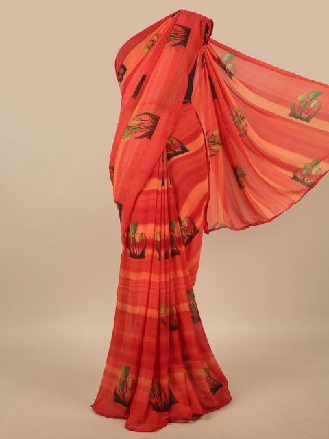 

Pothys Pink & Green Floral Printed Poly Chiffon Saree
