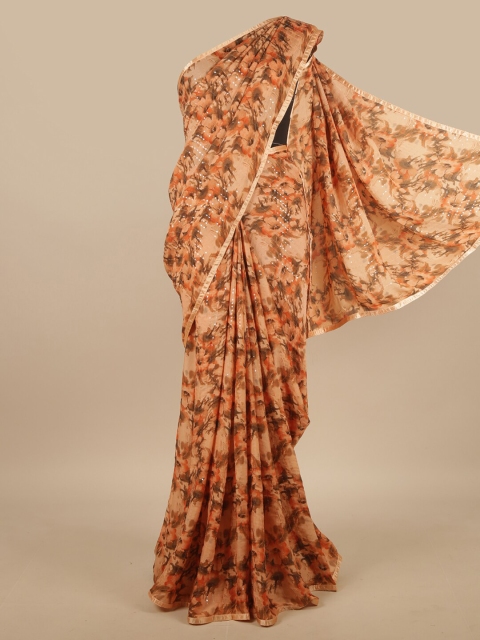 

Pothys Peach-Coloured & Orange Floral Sequinned Chiffon Saree
