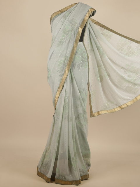 

Pothys Grey & Green Floral Sequinned Saree