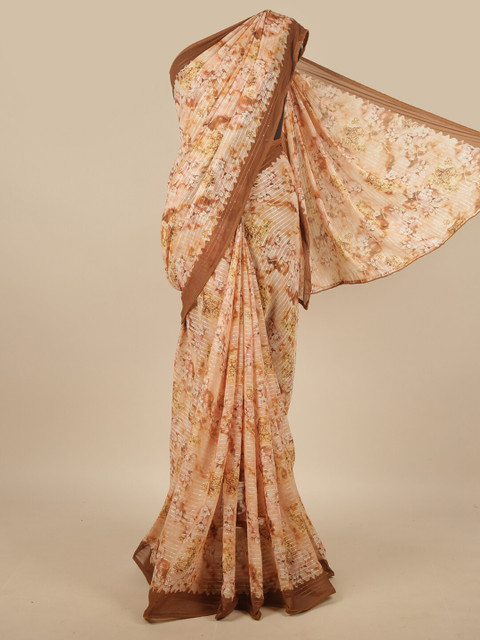 

Pothys Brown & White Floral Sequinned Chiffon Saree