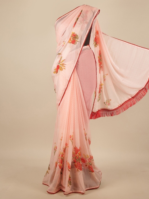 

Pothys Pink & Brown Floral Printed Saree