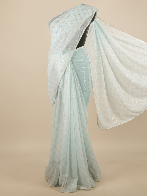 

Pothys Blue & Gold-Toned Poly Chiffon Saree