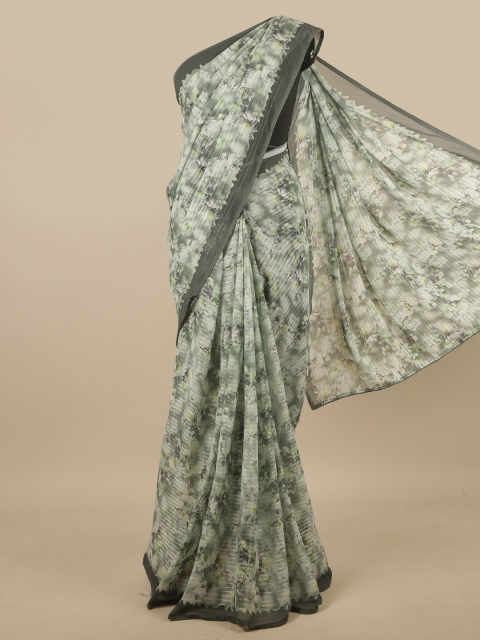 

Pothys Green & White Floral Sequinned Thread Work Poly Chiffon Saree