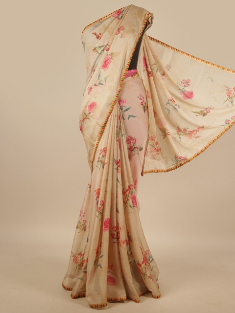 

Pothys Cream-Coloured Floral Printed Saree