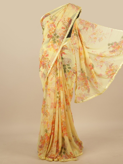 

Pothys Yellow & Green Floral Poly Chiffon Saree