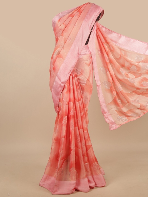 

Pothys Pink & Orange Floral Chiffon Saree