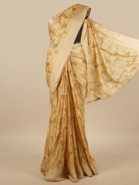 

Pothys Cream-Coloured & Brown Floral Printed Saree