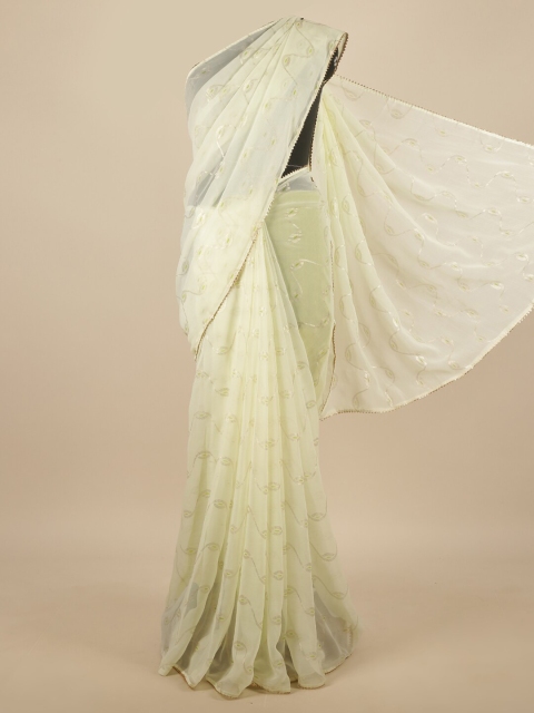 

Pothys Green & Gold-Toned Ethnic Motifs Poly Chiffon Saree