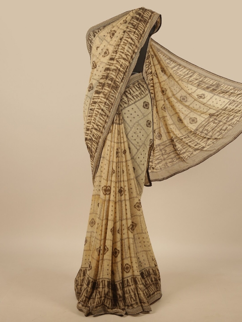 

Pothys Cream-Coloured & Brown Ethnic Motifs Printed Poly Chiffon Saree