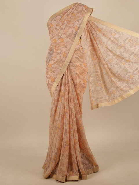 

Pothys Peach-Coloured & Yellow Floral Sequinned Saree