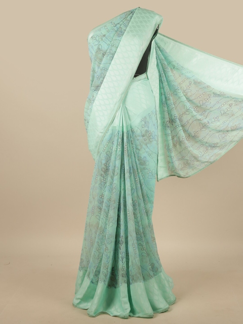 

Pothys Green Floral Printed Poly Chiffon Saree