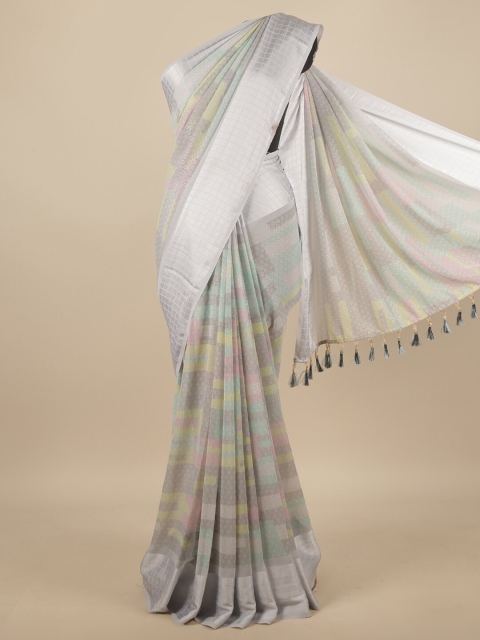 

Pothys Grey & Blue Checks Printed Saree