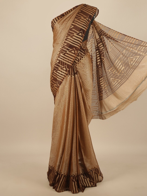 

Pothys Brown & Gold-Toned Printed Poly Chiffon Saree