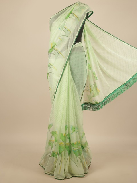 

Pothys Green & Yellow Floral Printed Poly Chiffon Saree