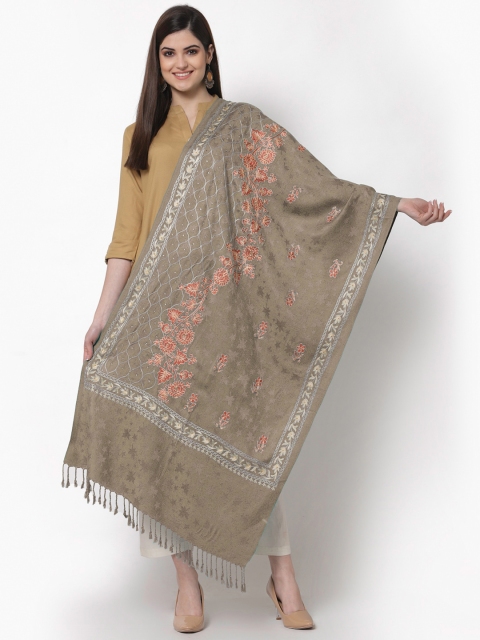 

KLOTTHE Women Beige & Orange Embroidered Woolen Stole