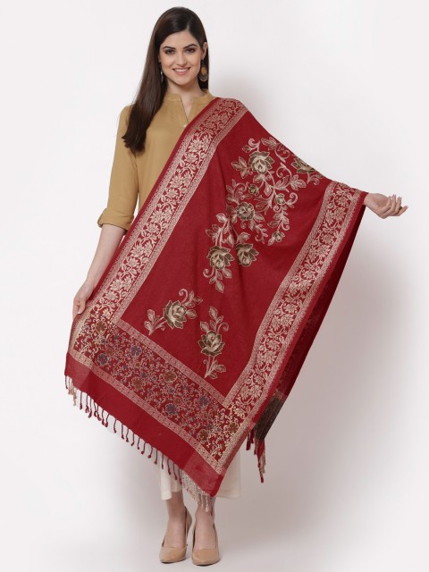 

KLOTTHE Women Maroon Embroidered Wool Stole