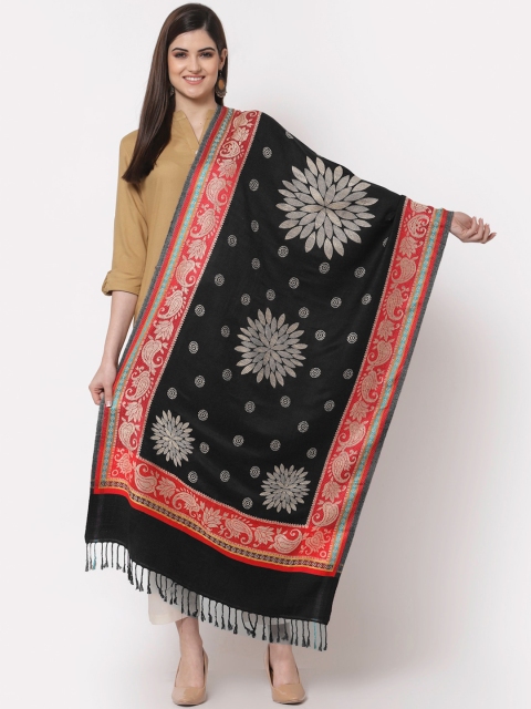 

KLOTTHE Women Black & Red Woven Design Wool Stole