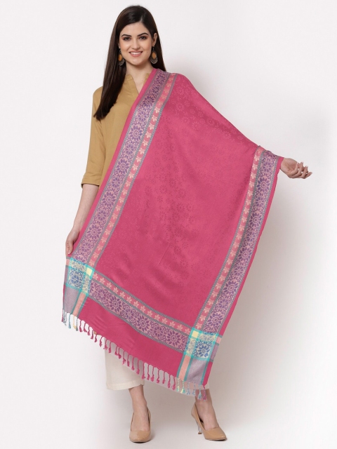 

KLOTTHE Women Pink & Blue Woven Design Wool Stole