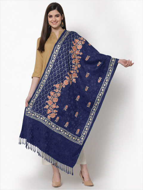 

KLOTTHE Women Blue & Orange Embroidered Stole