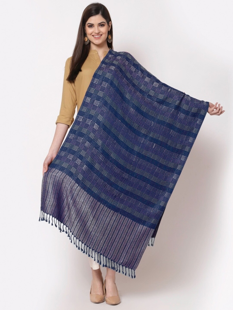 

KLOTTHE Women Blue & Silver-Toned Checked Wool Stole