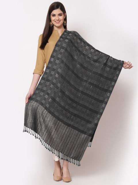 

KLOTTHE Women Black & Silver-Toned Checked Woolen Stole